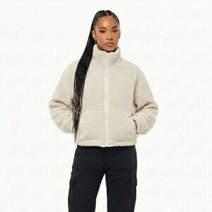 High Level HL Ivory Sherpa Fleece Crop Zip up Jacket Warm Soft Fluffy Cozy